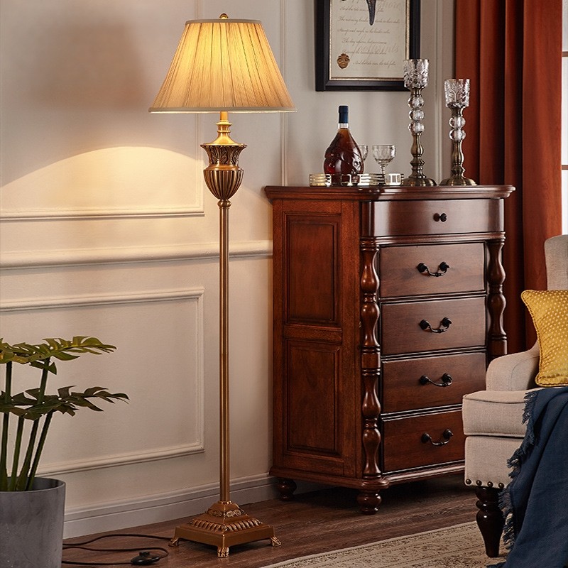 美式奢华全铜落地灯客厅书房欧式温馨浪漫卧室床头复古乡村立式