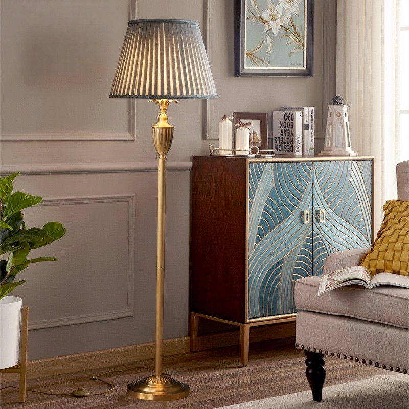 美式轻奢全铜落地灯纯铜经典温馨装饰欧式复古客厅书房酒店别墅灯