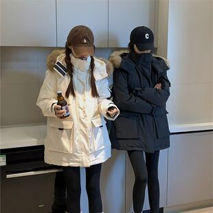 中款棉服女2025年冬季新款中长款宽松情侣派克服工装加厚棉袄外套