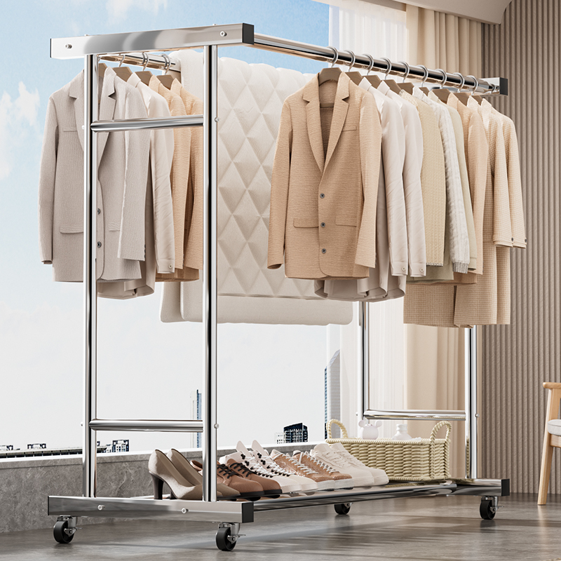 不锈钢晾衣架落地家用阳台室内外晒衣服的架子晒被子可移动晾衣杆