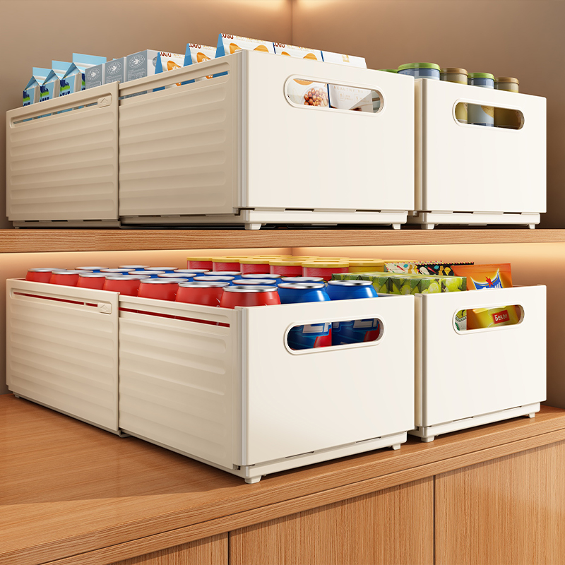 日本厨房收纳盒整理盒橱柜可伸缩抽屉式分隔放调味料零食储物神器