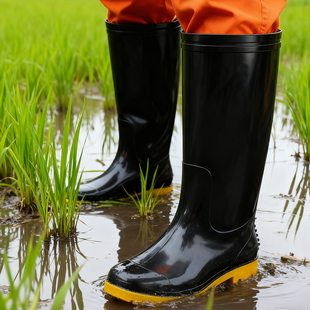 插秧水鞋女男下田专用稻田农田防滑中高筒大码雨靴牛筋软底涉水靴