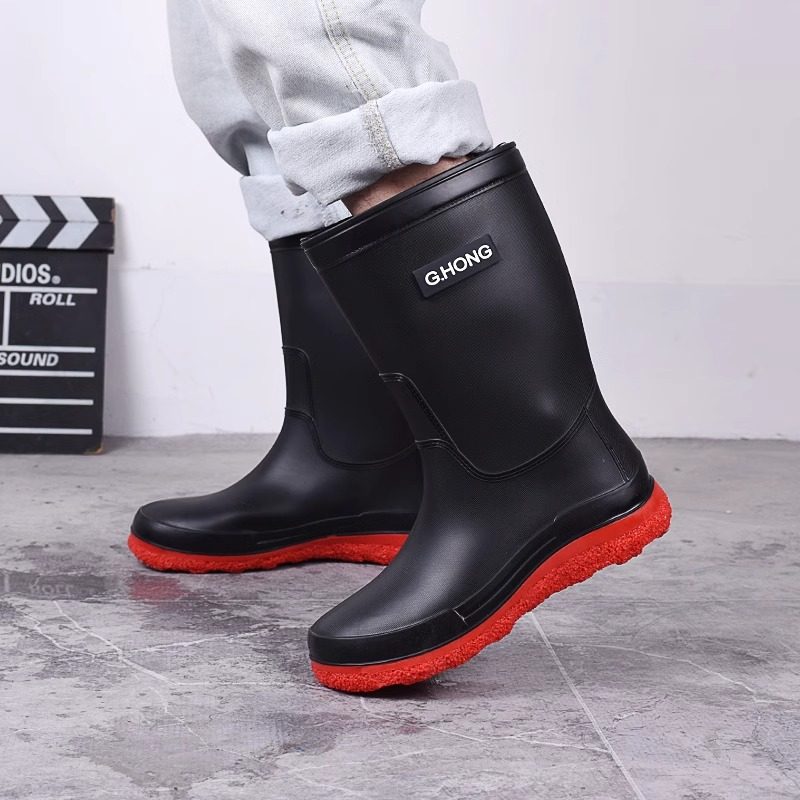 水鞋男款钓鱼防水雨靴时尚中筒雨鞋防滑户外骑手厨房工地胶鞋雨鞋