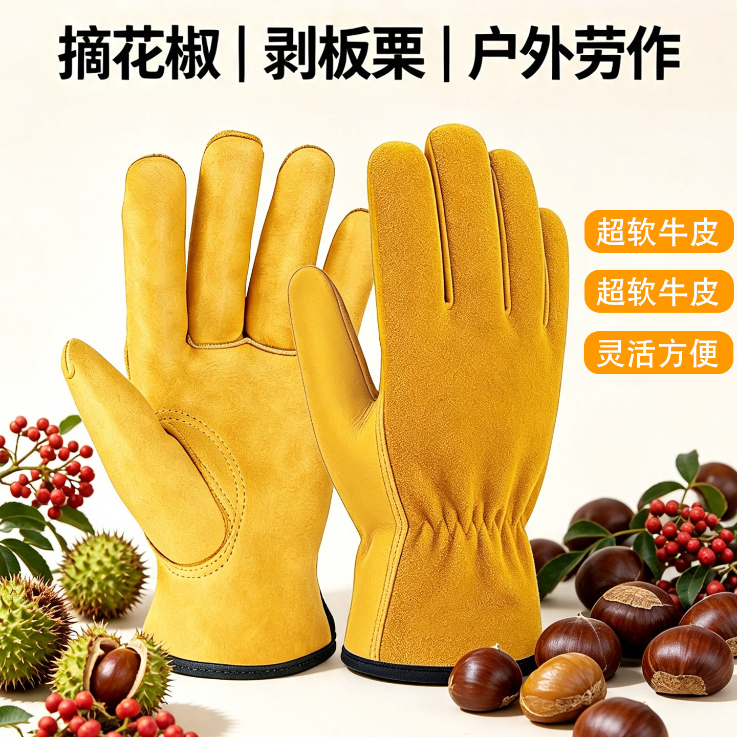 摘花椒手套牛皮防刺防扎手园林园艺修剪专业剥板栗月季仙人掌榴莲