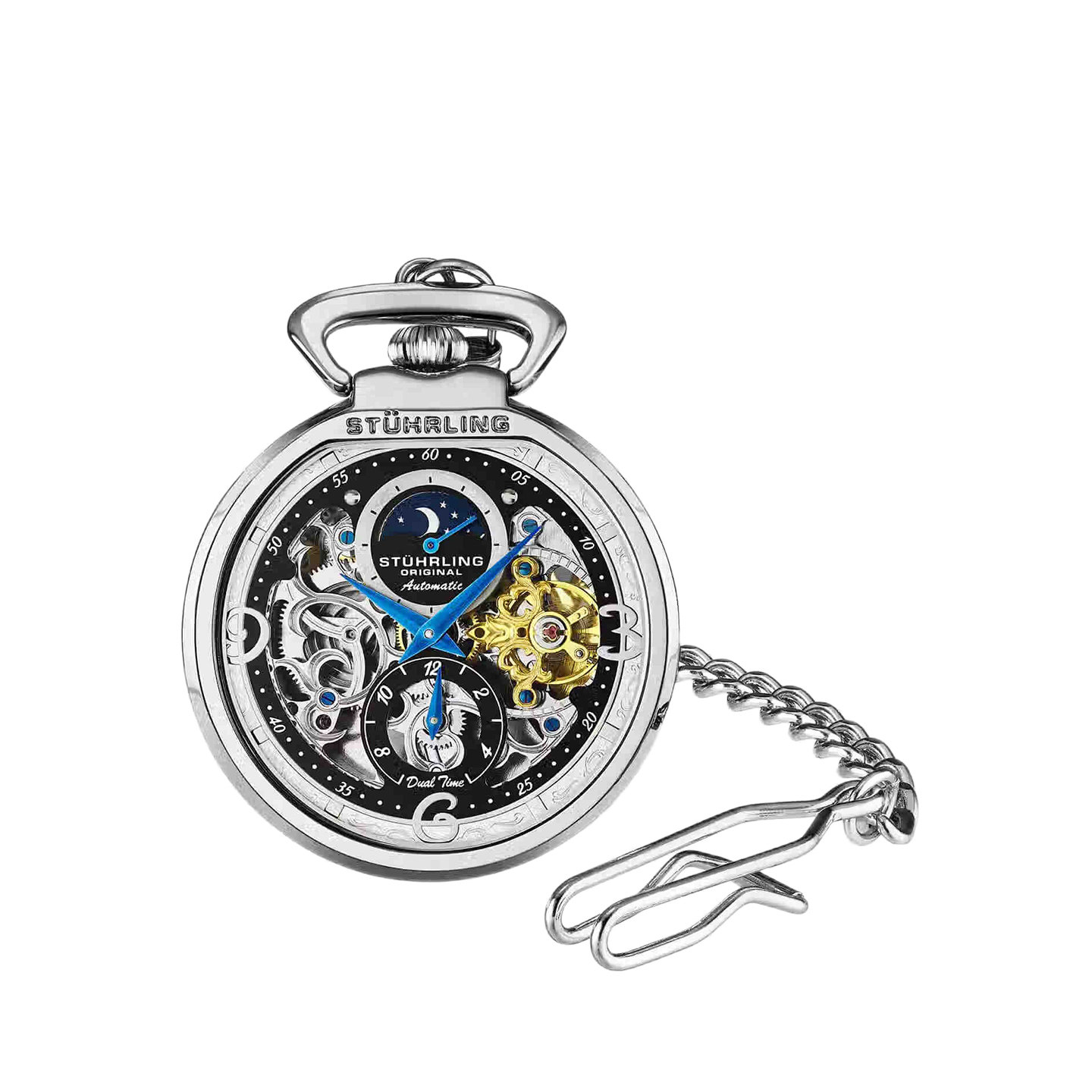 【双11】Stuhrling施图灵双时区镂空花纹 复古全自动机械怀表
