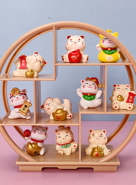 创意招财猫博古架微缩模型迷你仿真置物架diy娃娃屋配件装饰物品