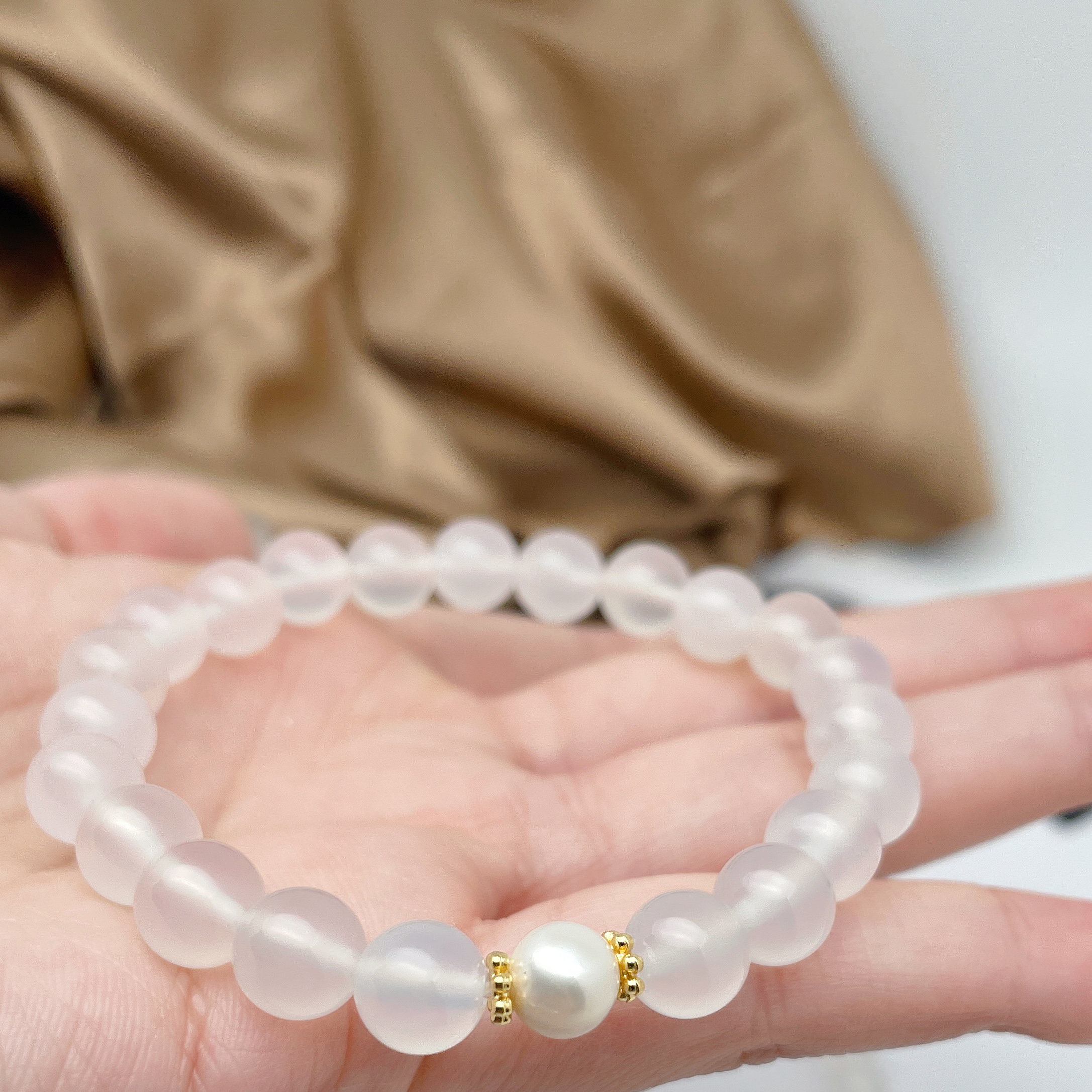 冰霓裳天然马料玉髓珍珠手链手串