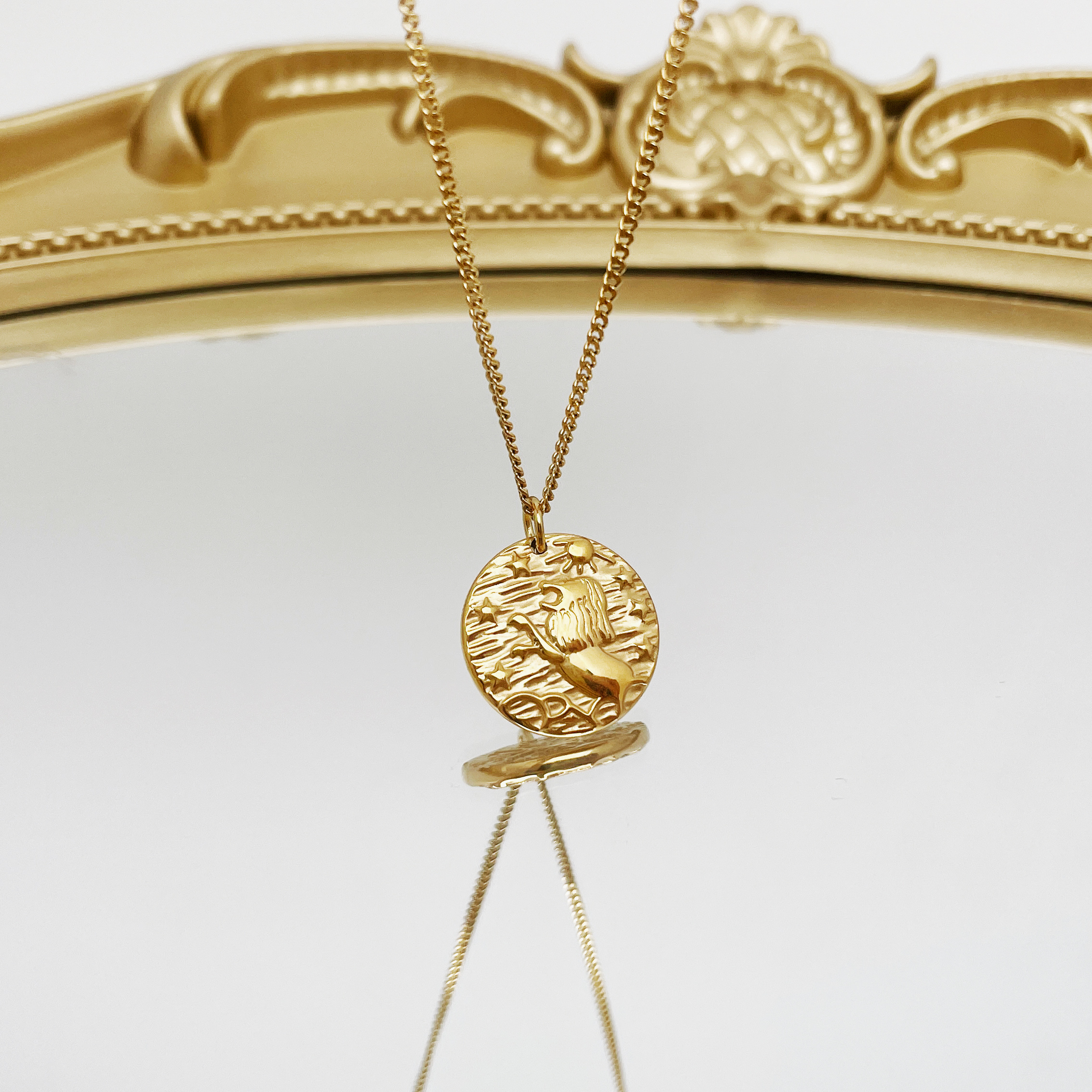 金币星座男女同款项链钛钢浮雕