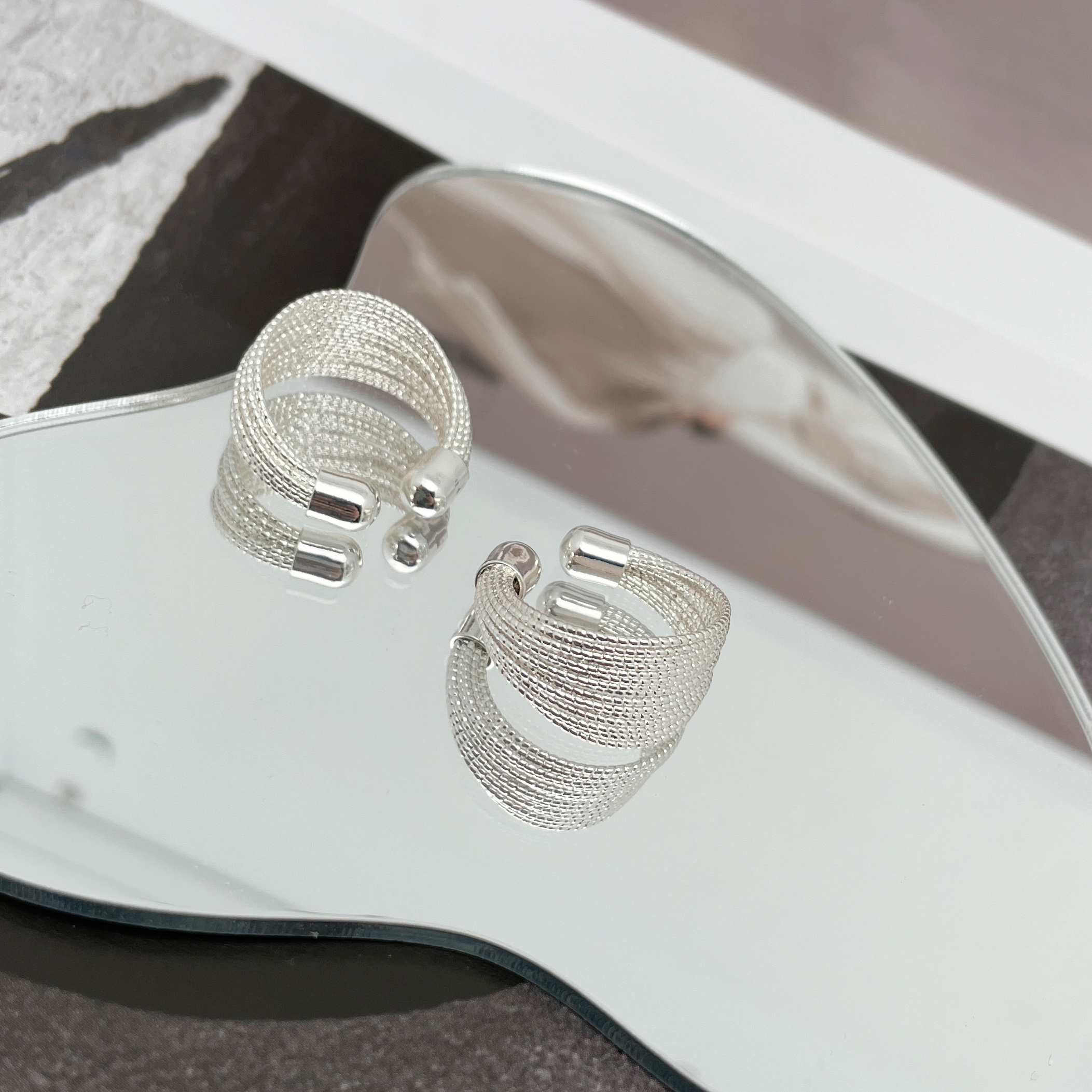 个性高级戒指线条开口多层指环女