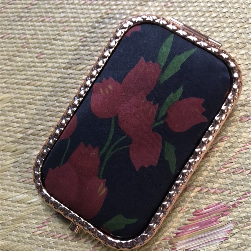 便携折叠方形双面化妆镜玫瑰金电镀金属材质迷你精致复古化妆镜