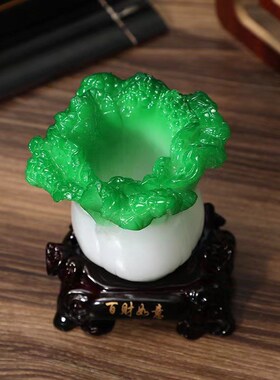 工艺礼品年年有余玉白菜摆件家居玄关装饰品办公室小摆设开业送礼