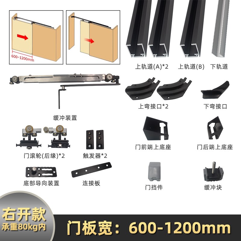 内推巴士门轨道推拉隐形门衣帽间卧室浴室导轨平移门滑轨五金配件