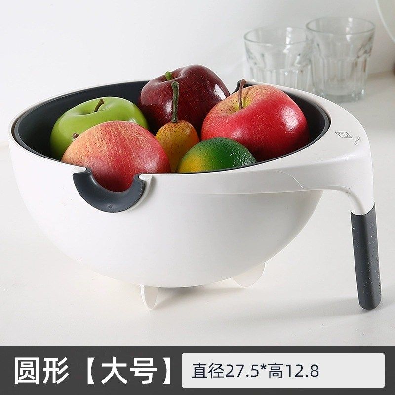 沥水篮家用洗菜盆水果盘厨房菜篮子单手旋转滤水收纳筐双层漏,餐饮具,洗菜盆/沥水篮/漏水筛,淘宝优惠券,粉丝福利购,淘宝优惠卷