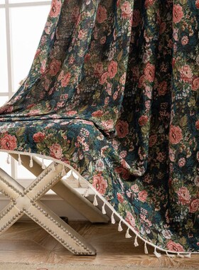 法式复古风格窗帘绿色莫奈油画成品厨房窗帘出租宿舍凸窗半遮光门