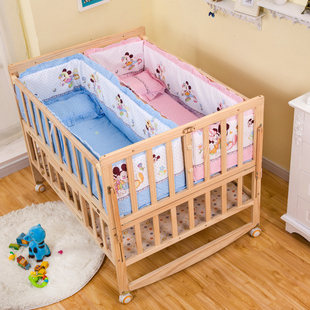 可移动双胞胎婴儿床拼接大床实木宝宝bb多功能双人新生儿摇篮床童
