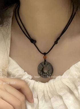 貔貅两色平安扣编织绳项链新中式复古国潮情侣百搭锁骨链