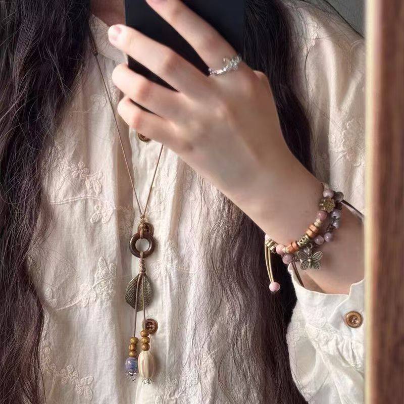 「biu boom」新中式长款树叶流苏项链国风高级感波西米亚风锁骨链