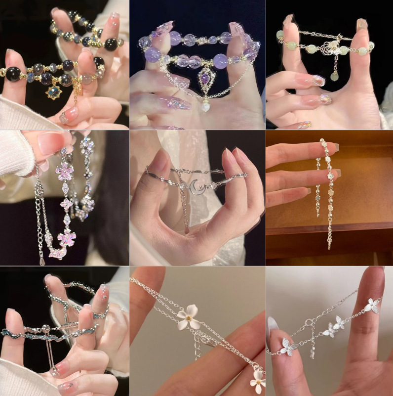 现货樱花粉色花朵手链轻奢小清新花朵淑气质小红书同款清冷感闺蜜