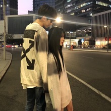 off ow white ins渲染泼墨矿石灰烫钻箭头情侣款男女潮牌套头卫衣