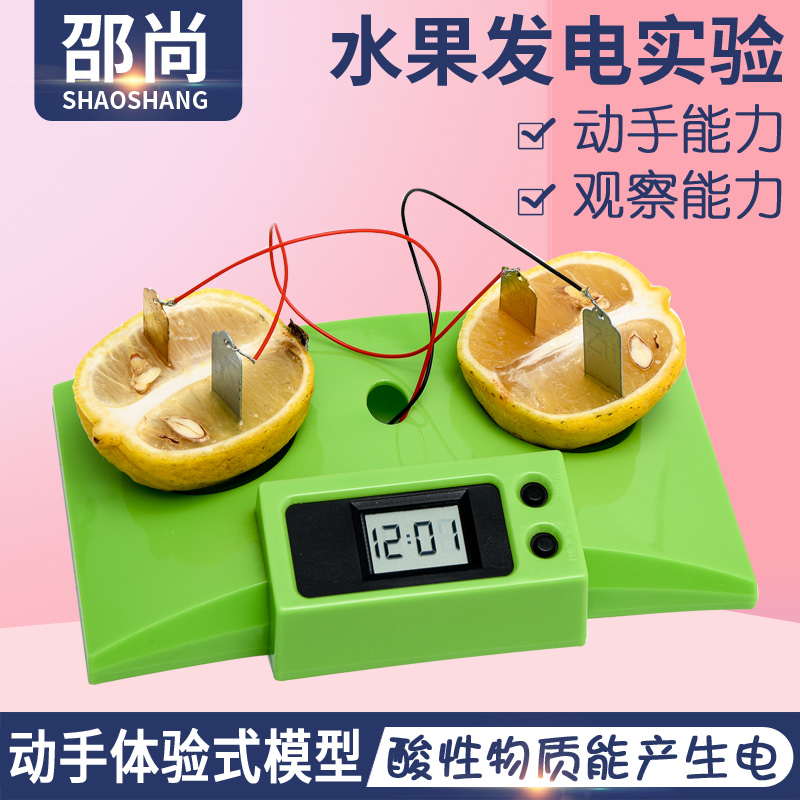 幼儿园大班科学区自制材料包水果时钟小实验器材水果电池制作stem