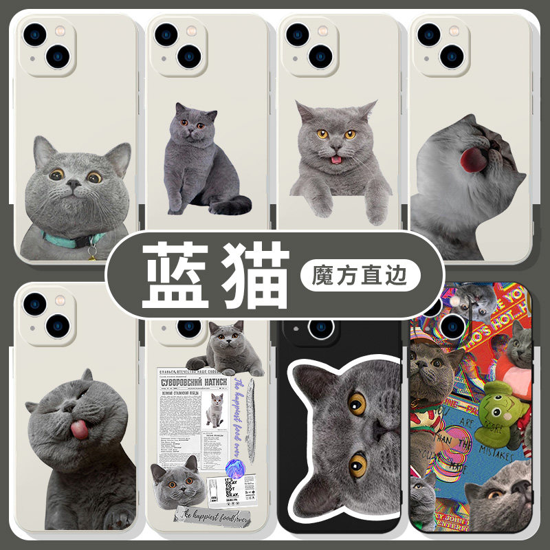 蓝猫手机壳苹果13华为mate40Pro英短iPhone14promax12猫咪OPPO可爱vivo图案小米11搞怪p40猫适用小猫30猫猫