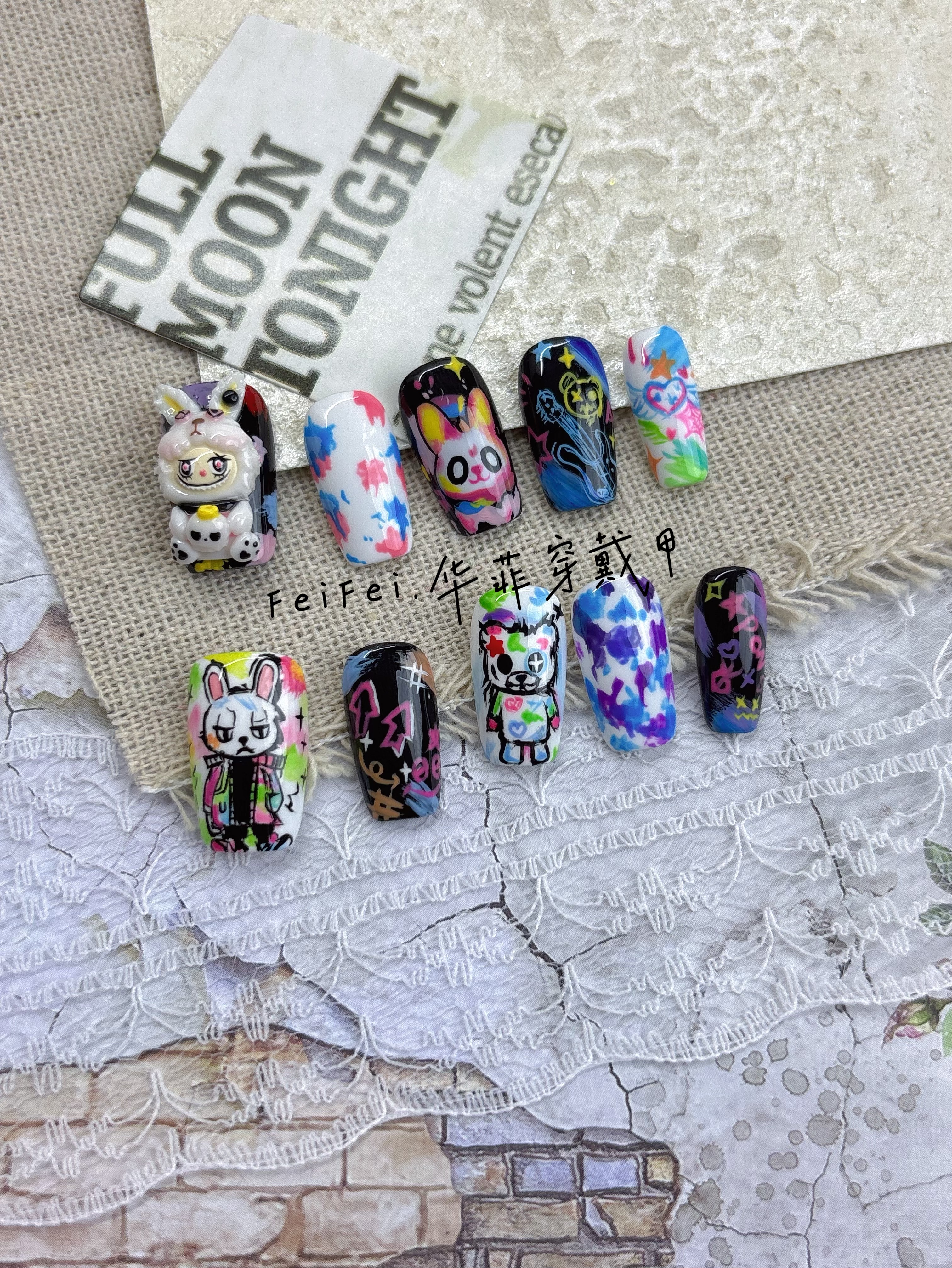 《嘻哈唱兔》华菲穿戴甲·潮玩LABUBU彩色涂鸦甜酷辣妹美甲贴片,彩妆/香水/美妆工具,穿戴甲/甲片,淘宝优惠券,粉丝福利购,淘宝优惠卷