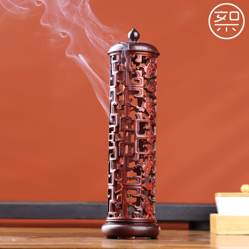 絮旧 立式线香筒 印度小叶紫檀木复古中国风家用室内香薰筒檀香炉