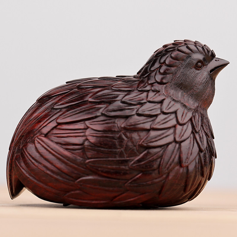 絮旧 鹌鹑手把件 印度小叶紫檀木湘工手工雕刻小件文玩盘玩手玩件