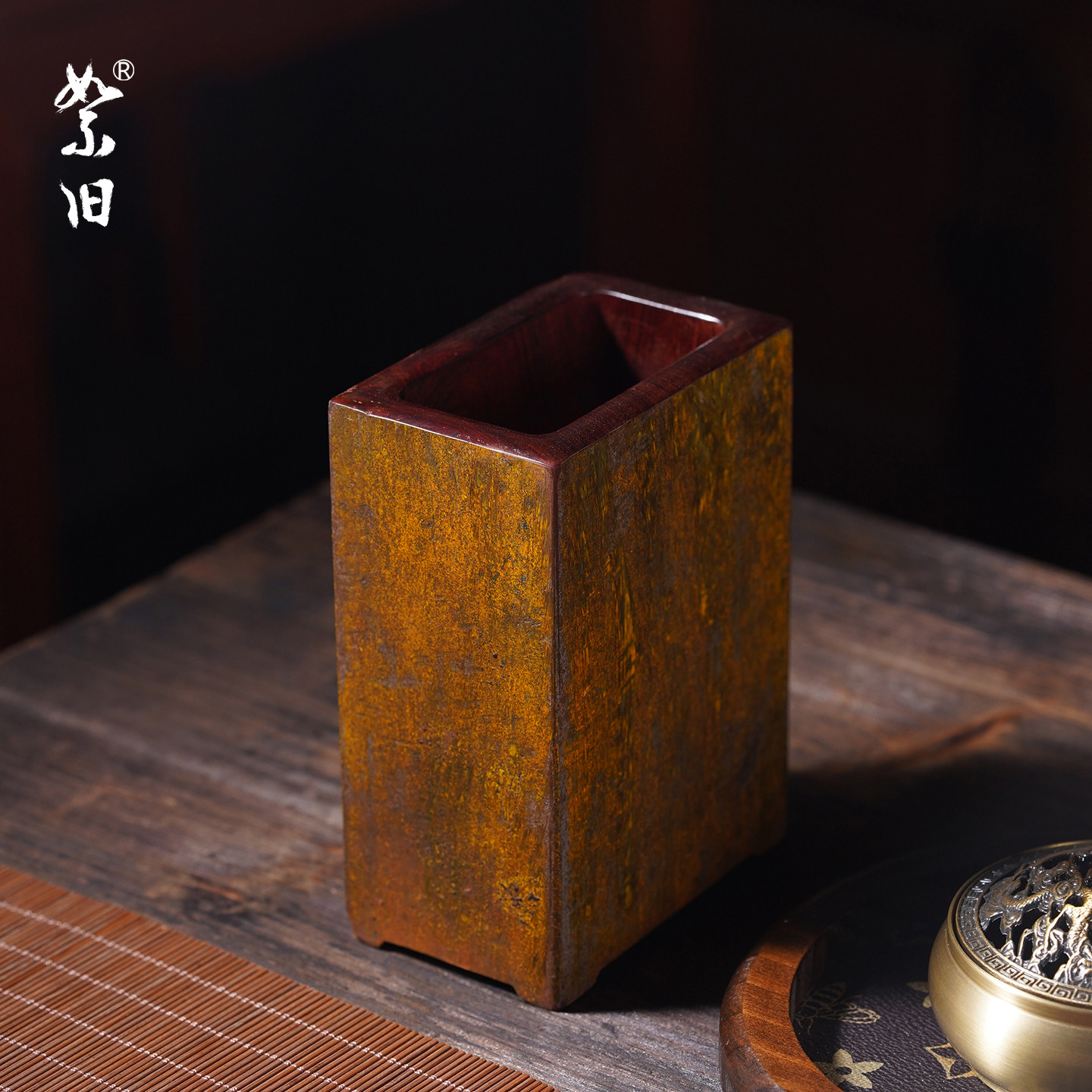 絮旧印度小叶紫檀木笔筒拆房老料风化原漆复古中国风家用书房摆件