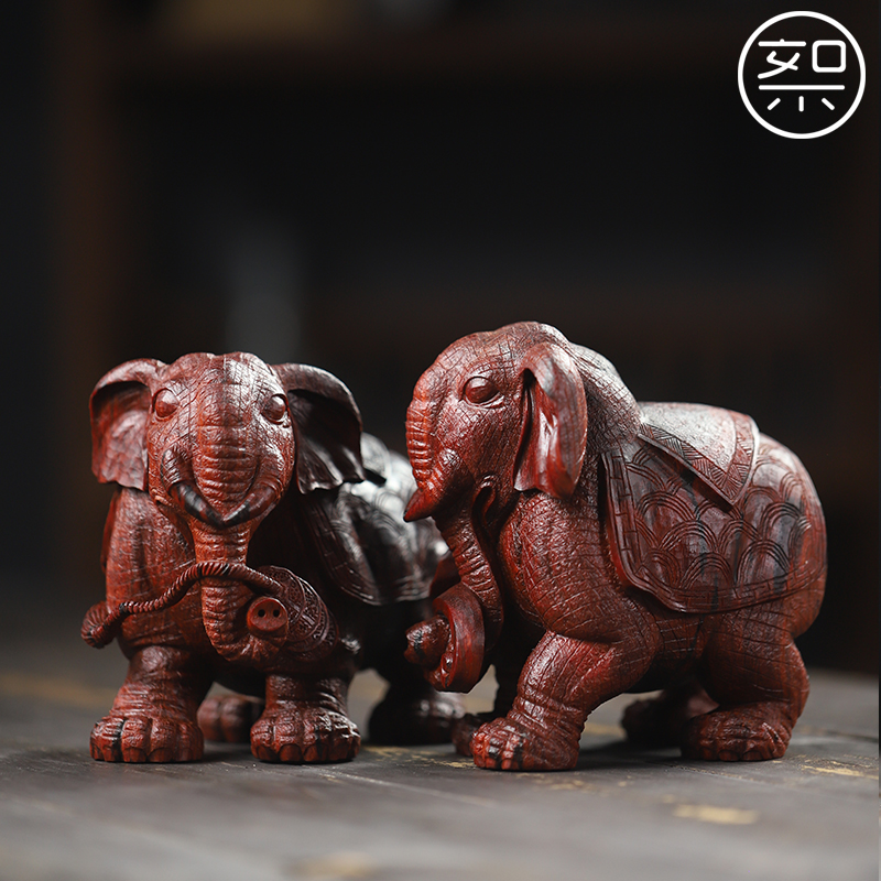 絮旧 大象摆件 印度小叶紫檀木雕工艺品手工雕刻小件家用客厅玄关