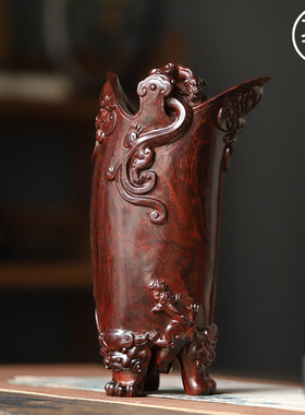 絮旧印度小叶紫檀招财螭龙爵杯摆件檀香紫檀书房红木送礼手工雕刻