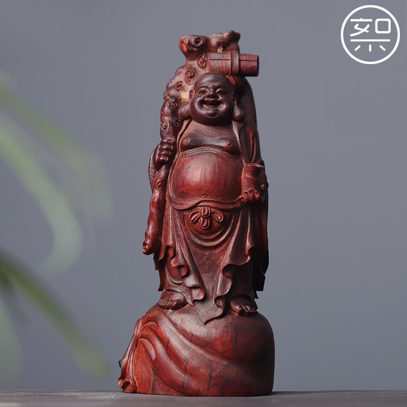 絮旧 弥勒佛摆件 印度小叶紫檀木雕工艺品家用客厅供奉佛像纯手工