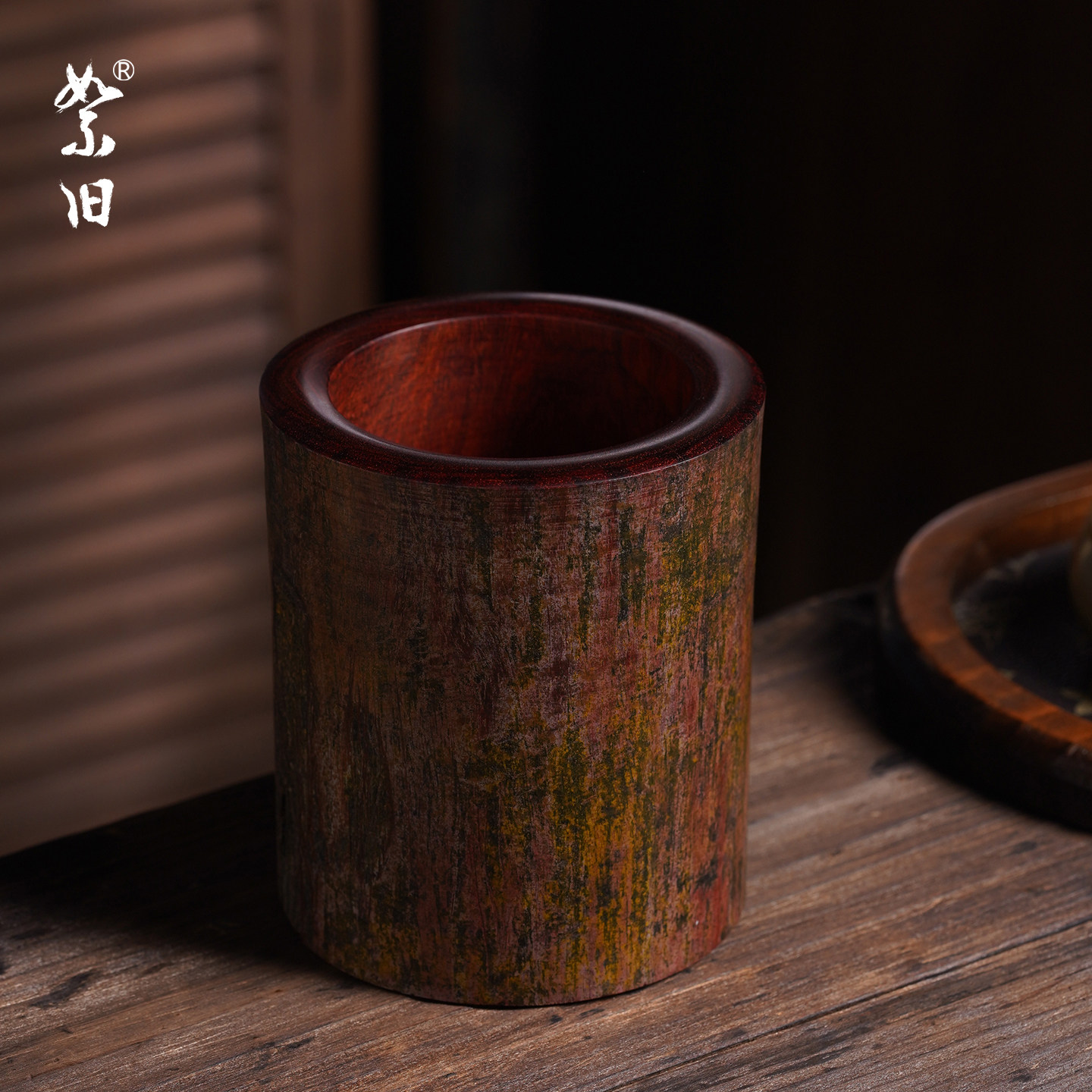 絮旧印度小叶紫檀木笔筒拆房老料风化原漆复古中国风书房摆件古风