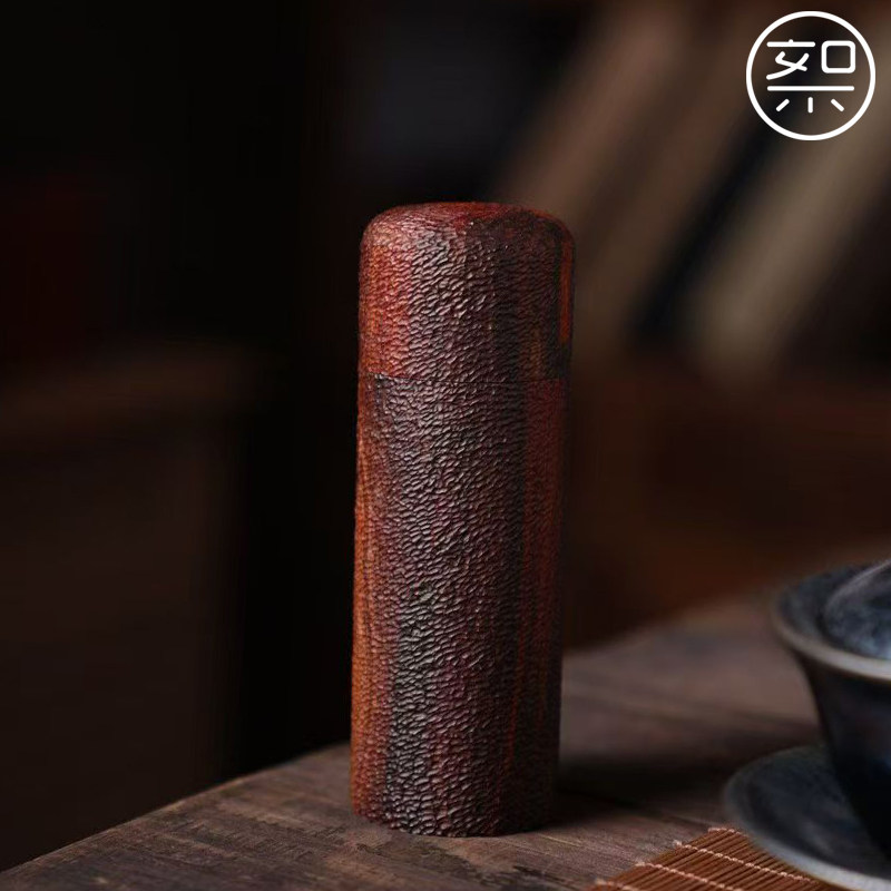 絮旧印度小叶紫檀整掏老料茶叶罐储香筒檀香紫檀红木锤纹密封罐子