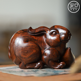 絮旧海南黄花梨生肖卯兔摆件降香黄檀手工雕刻收藏文玩木雕送礼品