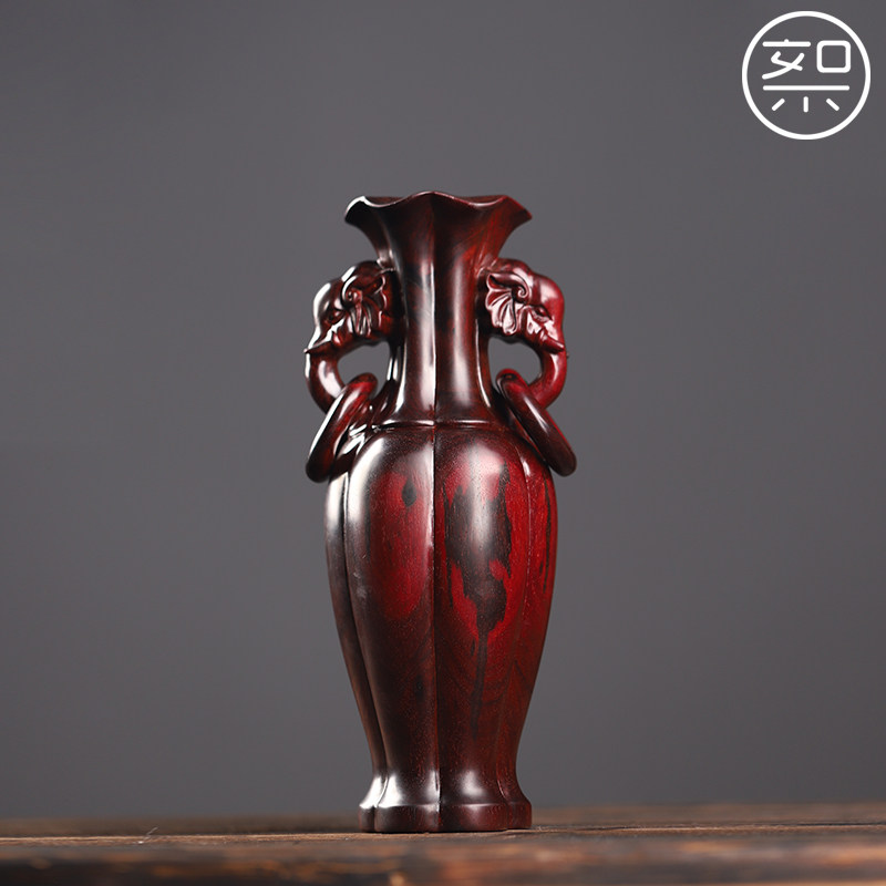 絮旧印度小叶紫檀吉祥双耳宝瓶二标老料实心檀香紫檀大象红木国标