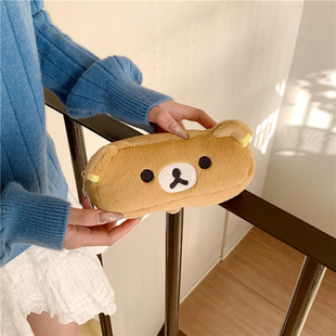 日系可爱中古绝版 轻松熊rilakkuma毛绒公仔大笔袋化妆包笔文具盒