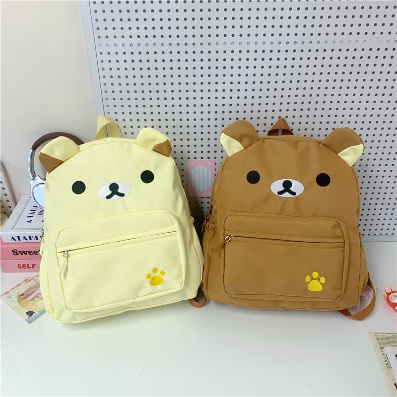 2025新款卡通儿童日系可爱帆布棕色小熊百搭小学生软妹双肩包书包