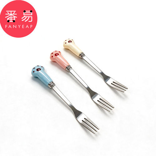 叉/不锈钢/水果B1pn008-可爱水果家用勺子猫爪便携月饼蛋糕叉甜品