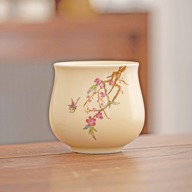 米黄紫藤花茶杯主人杯单杯茶盏高档个人专用功夫茶具陶瓷品茗单杯,餐饮具,茶海,淘宝优惠券,粉丝福利购,淘宝优惠卷