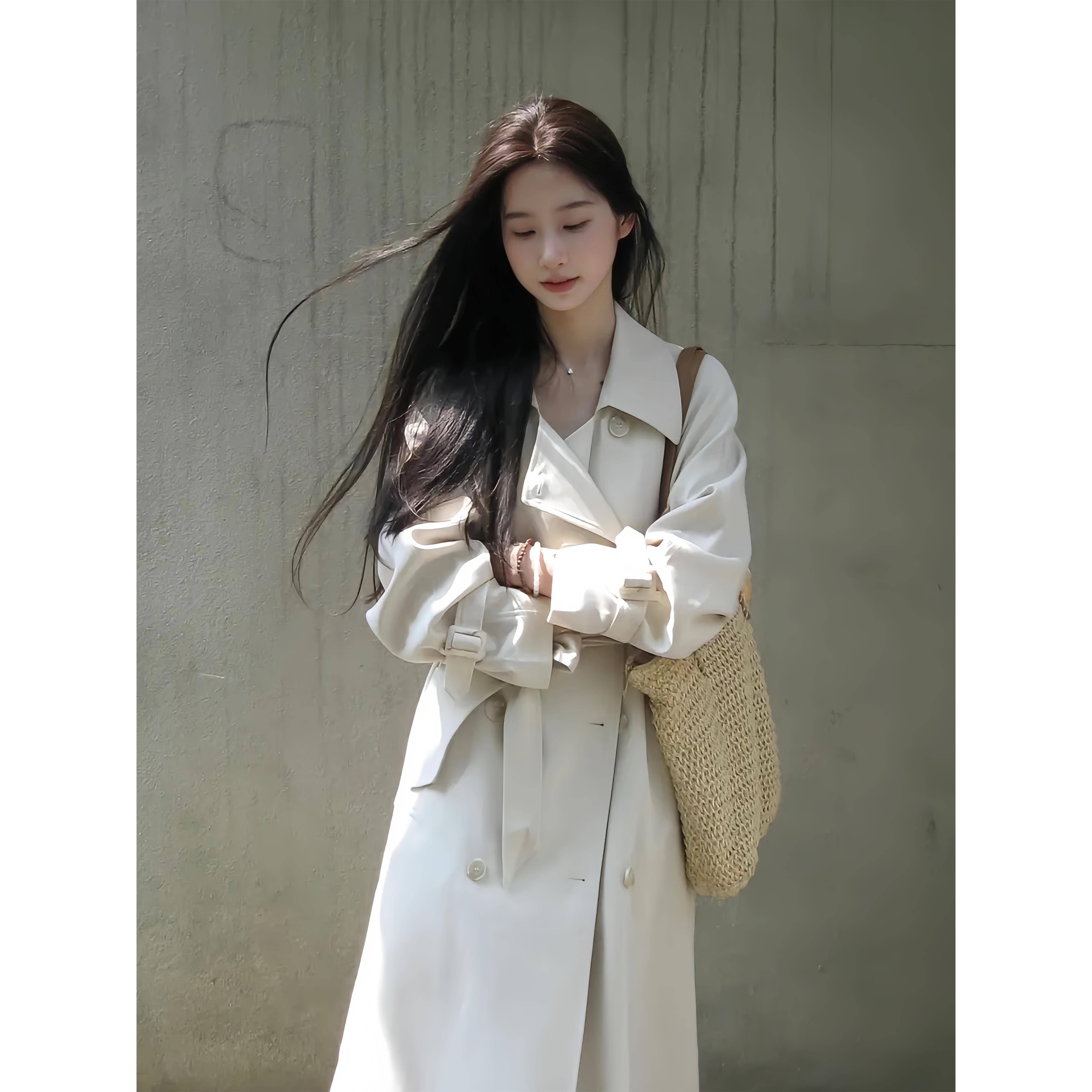 白色风衣外套女2025早秋季新款高级感韩系小个子英伦风中长款大衣