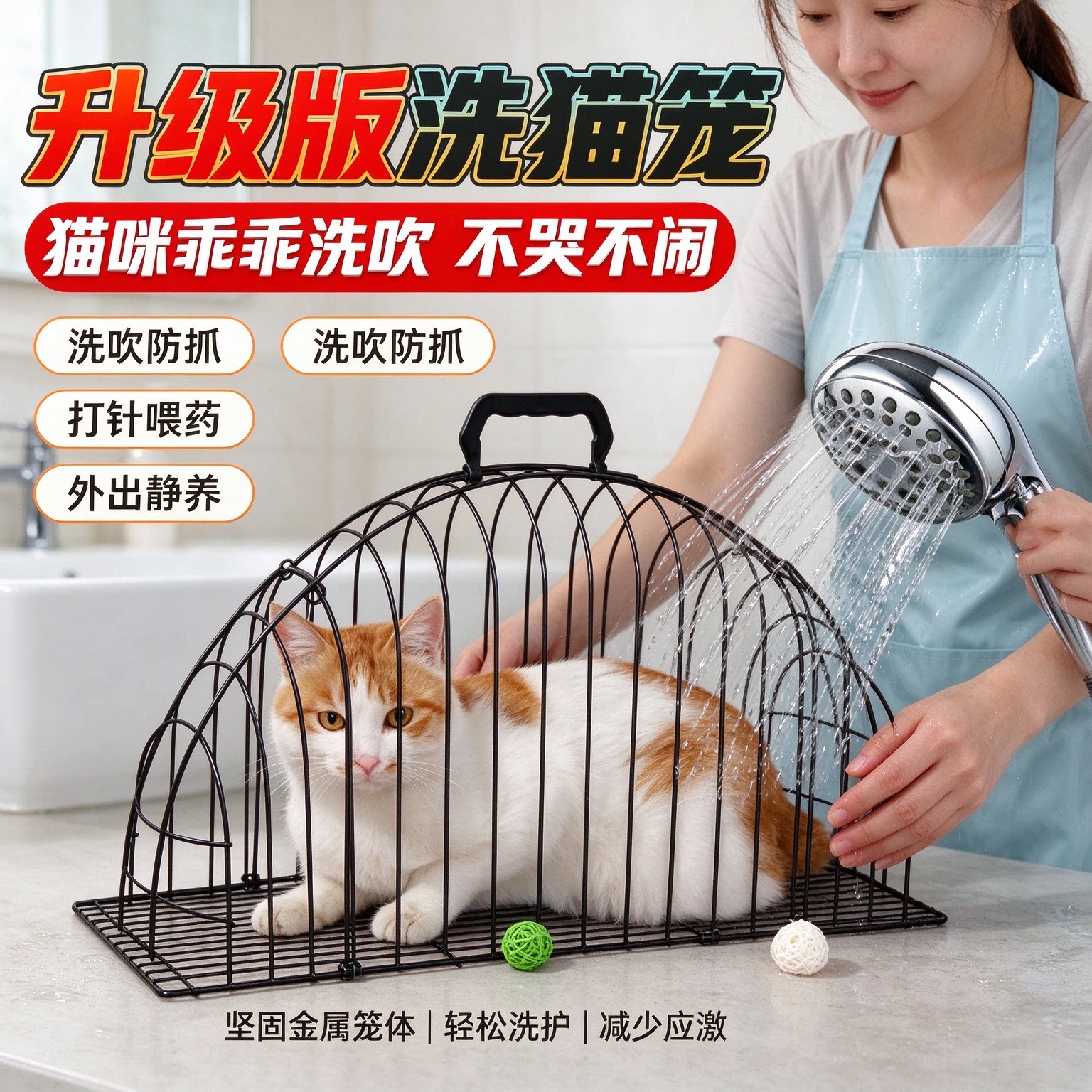 猫洗澡神器猫洗澡笼宠物洗猫笼子猫咪吹风笼打针防抓咬加密加强版