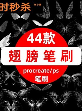 procreate笔刷白色梦幻发光仙女精灵翅膀蜻蜓蝴蝶翅膀ps笔刷素材