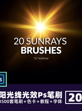 刺眼闪光车灯笔刷Ps高亮点光点光晕特效光线20款光效画笔镜头太阳