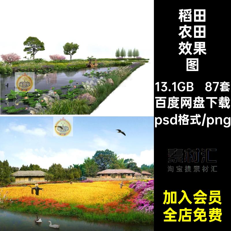 稻田农田效果图乡村景观美丽psd农村菜地87套花田田园荷塘后期