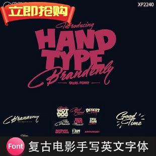 复古趣味动画电影手写logo标志海报排版英文字体安装包psai字体