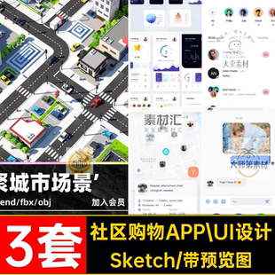 旅行购物APP UI设计Sketch社交三套平台格式素材社区3套模版页面