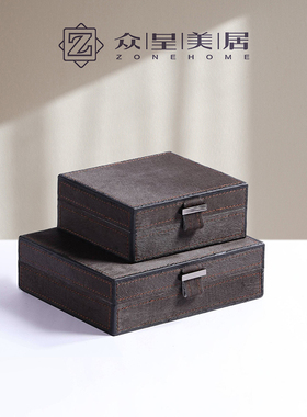 现代轻奢首饰珠宝收纳盒样板间卧室梳妆台桌面托盘纸巾盒装饰摆件