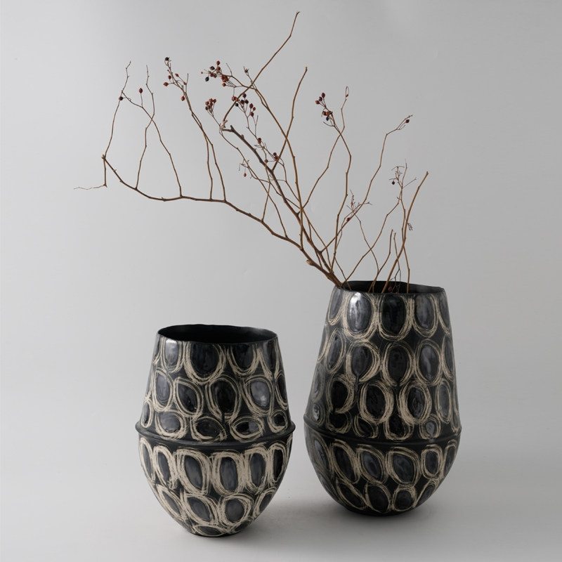 现代轻奢创意圆圈陶瓷花器摆件样板间售楼处书房客厅玄关插花花瓶