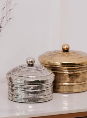 简约现代轻奢横条锤纹收纳罐摆件样板间酒店餐厅客厅茶几桌面摆设